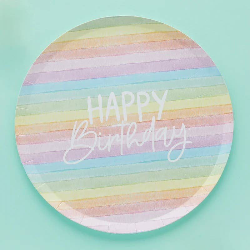 Eco Rainbow 'Happy Birthday' Paper Plates 8 Pack