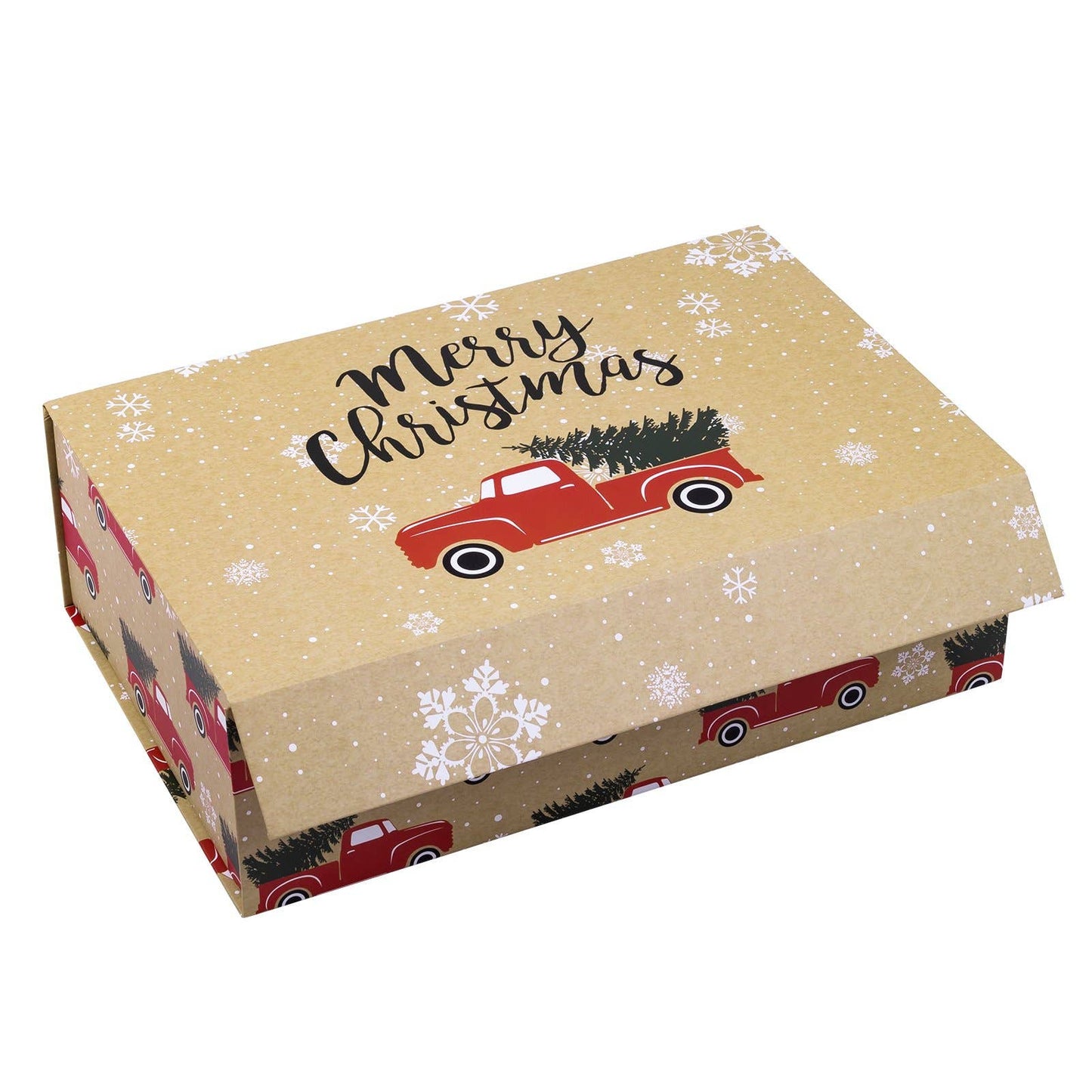 14" x 9" x 4.3" Red Truck w/ Christmas Tree Holiday Gift Box