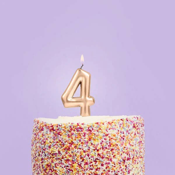 Gold Number '4' Candle