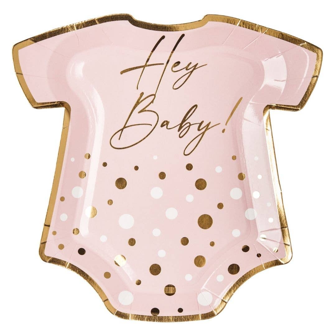 Onesie Die Cut Paper Salad Plates Hey Baby Pink - 8pkg