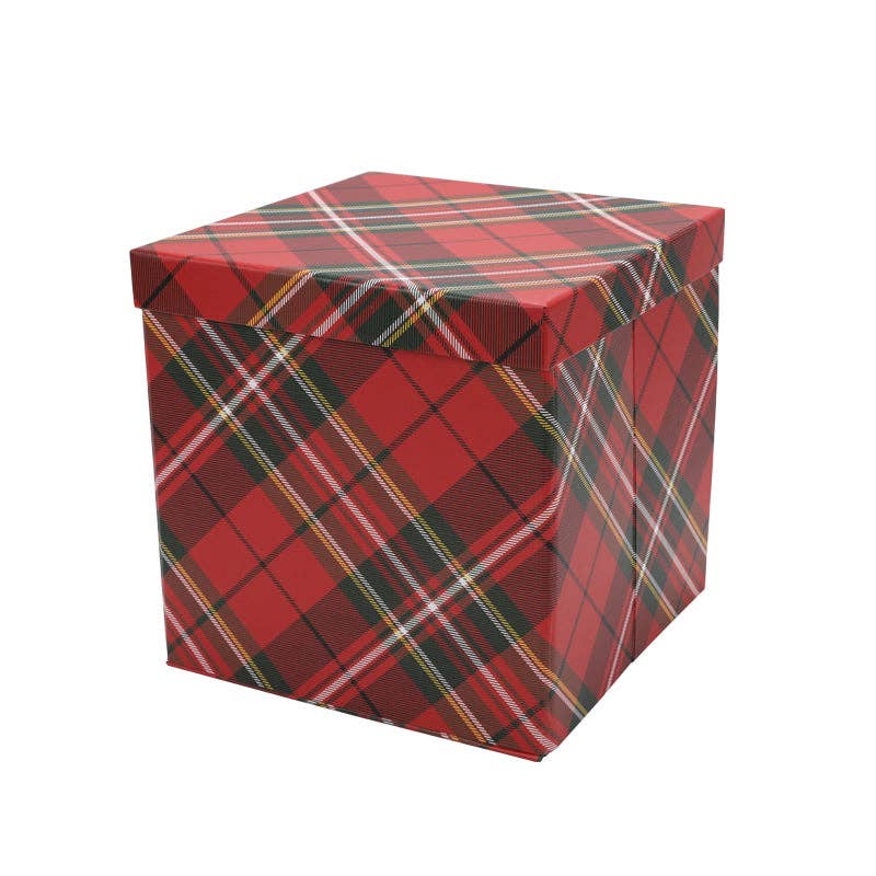 9"x9"x9" Collapsable Holiday Gift Box w/ Removable Lid|Plaid