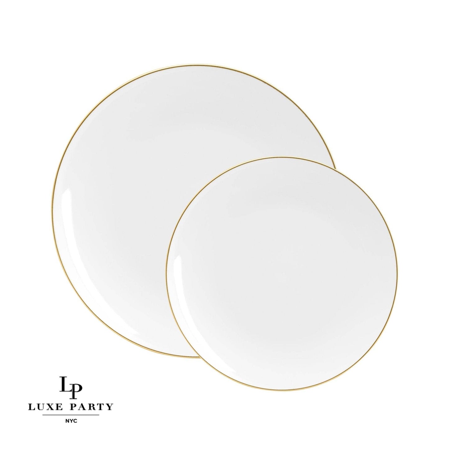 Round White • Gold Plastic  Plates | 10 Pack: 10.25" Dinner Plates