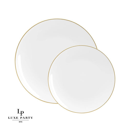 Round White • Gold Plastic  Plates | 10 Pack: 10.25" Dinner Plates