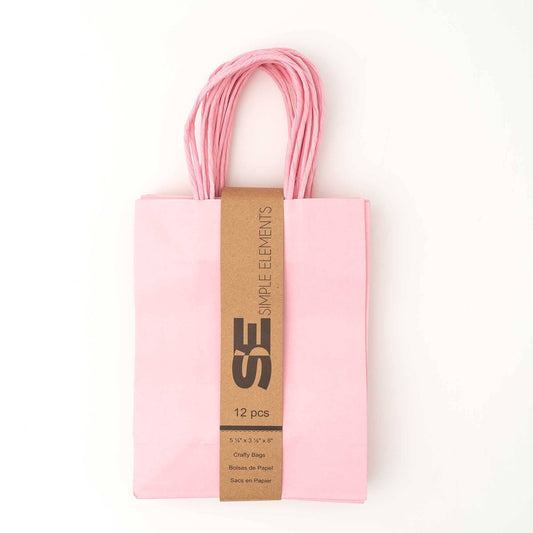 Small Paper Gift Bags 8" 12pc/pack - Pink: Pink